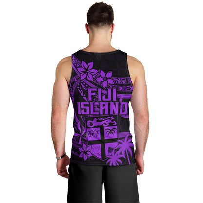 Fiji Islands Men Tank Top Coat of Arms Fijian Flower Polynesian Pattern Purple