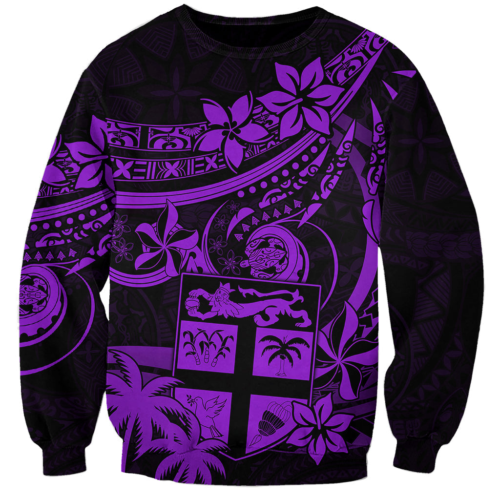 Fiji Islands Sweatshirt Coat of Arms Fijian Flower Polynesian Pattern Purple