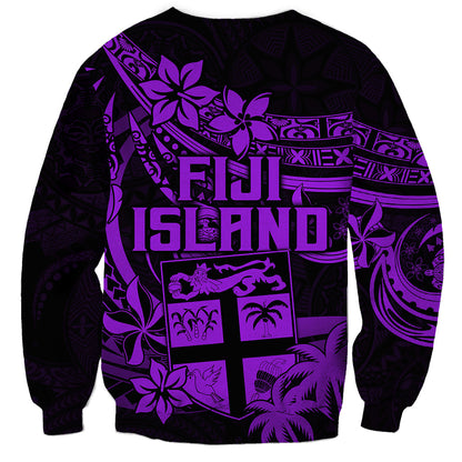 Fiji Islands Sweatshirt Coat of Arms Fijian Flower Polynesian Pattern Purple