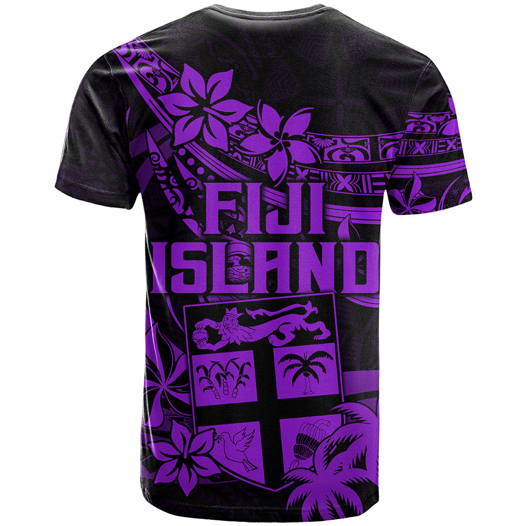 Fiji Islands T Shirt Coat of Arms Fijian Flower Polynesian Pattern Purple