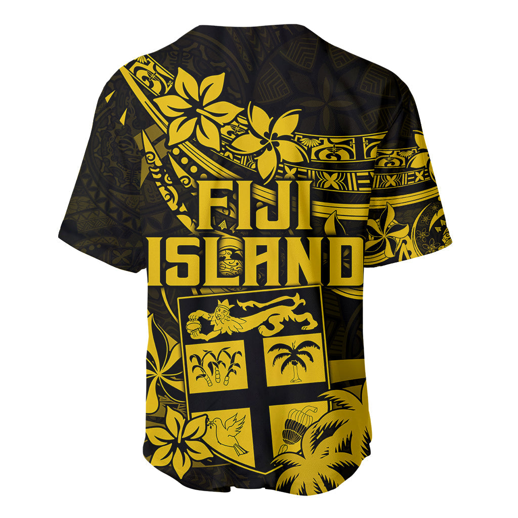 Fiji Islands Baseball Jersey Coat of Arms Fijian Flower Polynesian Pattern Yellow