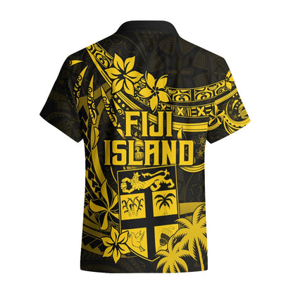 Fiji Islands Hawaiian Shirt Coat of Arms Fijian Flower Polynesian Pattern - Yellow