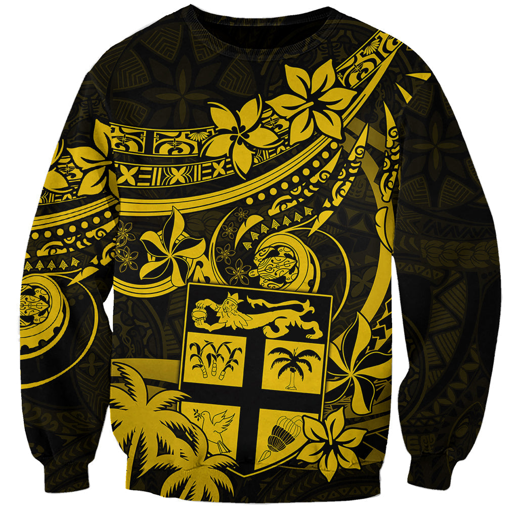 Fiji Islands Sweatshirt Coat of Arms Fijian Flower Polynesian Pattern Yellow