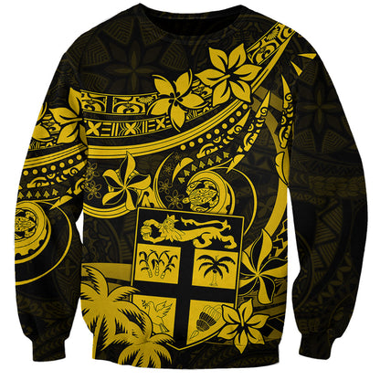 Fiji Islands Sweatshirt Coat of Arms Fijian Flower Polynesian Pattern Yellow