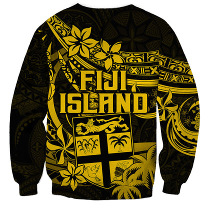 Fiji Islands Sweatshirt Coat of Arms Fijian Flower Polynesian Pattern Yellow