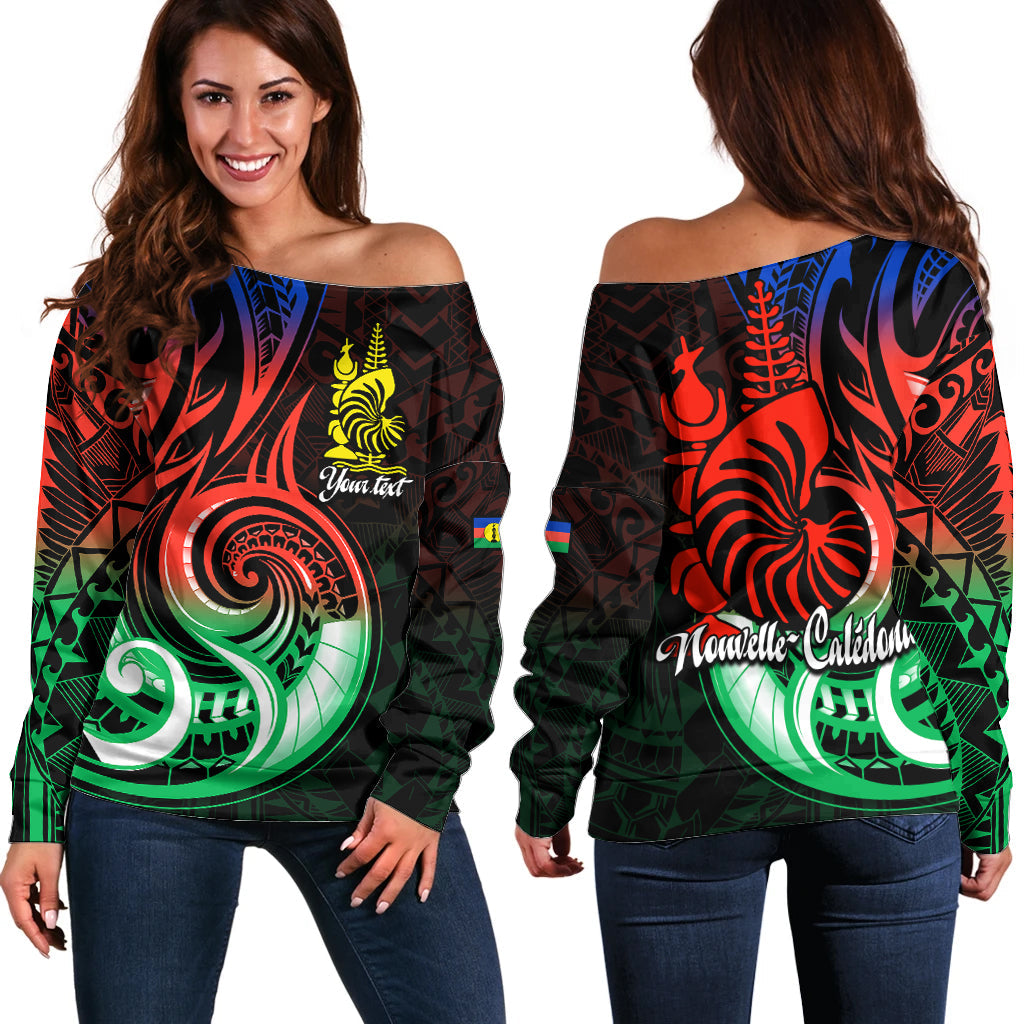 (Custom Personalised) New Caledonia Off Shoulder Sweater Emblem Nautilus Shell