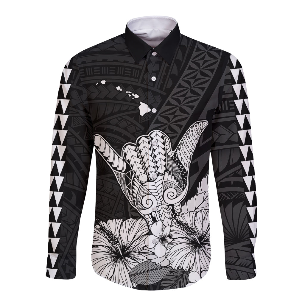 Hawaii Shaka Sign Long Sleeve Button Shirt Black Version