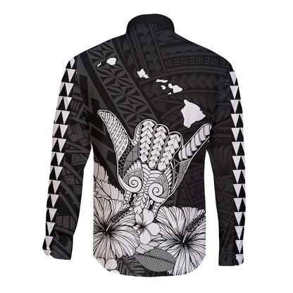 Hawaii Shaka Sign Long Sleeve Button Shirt Black Version