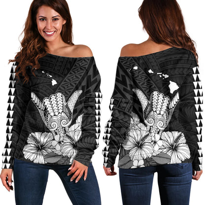 Hawaii Shaka Sign Off Shoulder Sweater Black Version