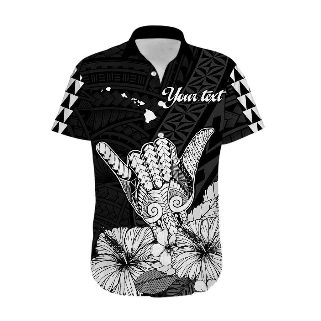 Custom Personalised Hawaii Shaka Sign Hawaiian Shirt Black Version