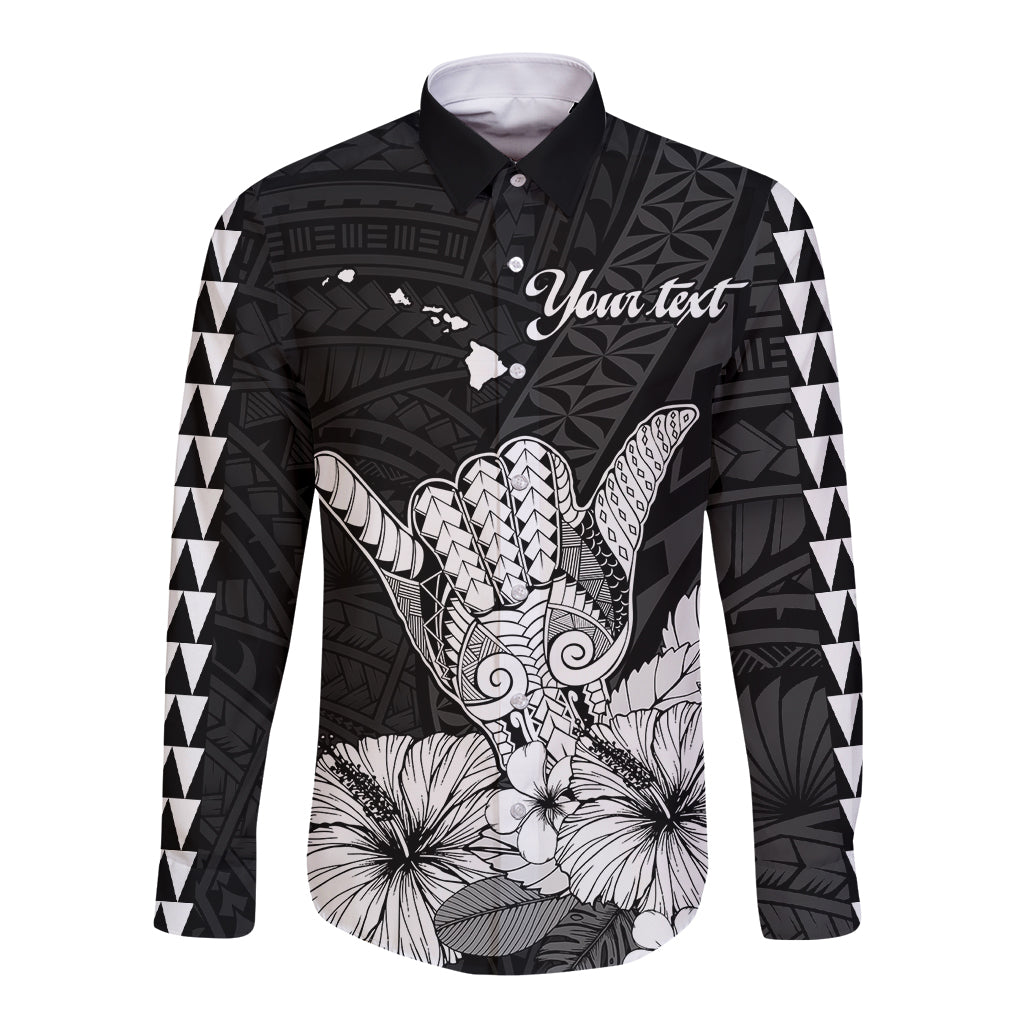 (Custom Personalised) Hawaii Shaka Sign Long Sleeve Button Shirt Black Version