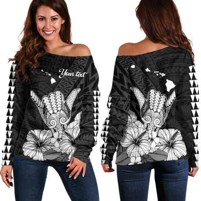 (Custom Personalised) Hawaii Shaka Sign Off Shoulder Sweater Black Version