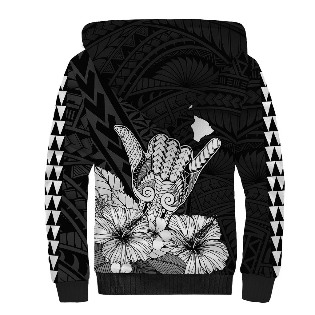 (Custom Personalised) Hawaii Shaka Sign Sherpa Hoodie Black Version