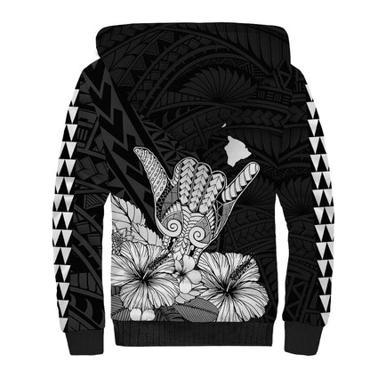(Custom Personalised) Hawaii Shaka Sign Sherpa Hoodie Black Version