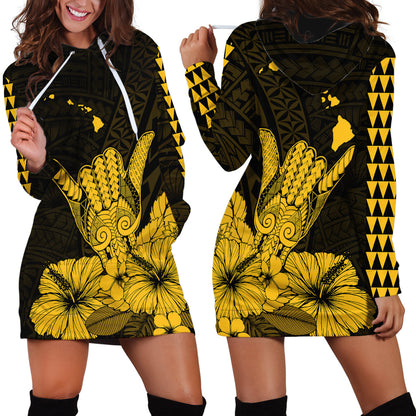 Hawaii Shaka Sign Hoodie Dress Gold Version