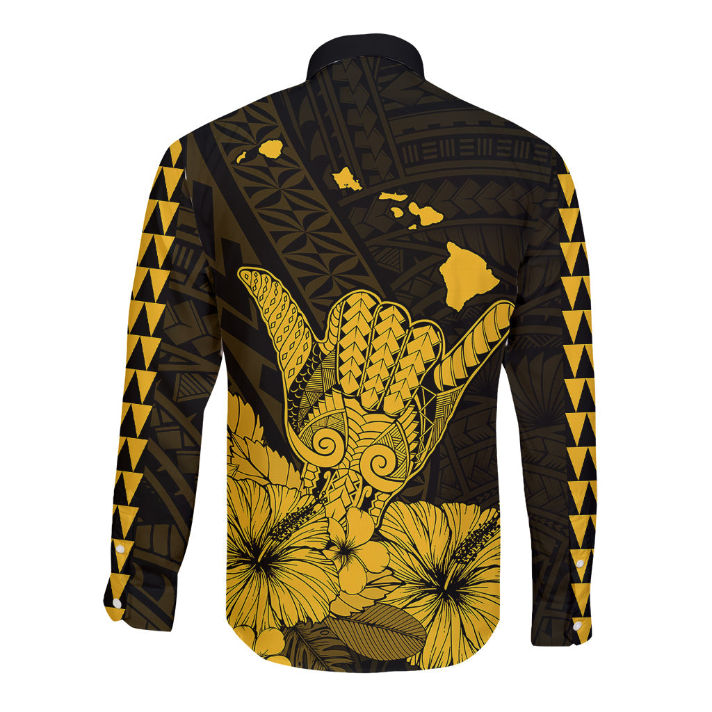 Hawaii Shaka Sign Long Sleeve Button Shirt Gold Version