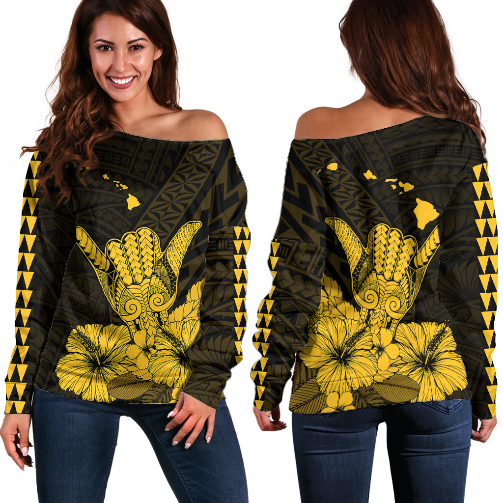 Hawaii Shaka Sign Off Shoulder Sweater Gold Version
