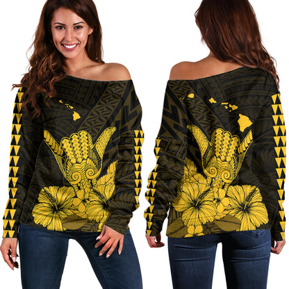 Hawaii Shaka Sign Off Shoulder Sweater Gold Version