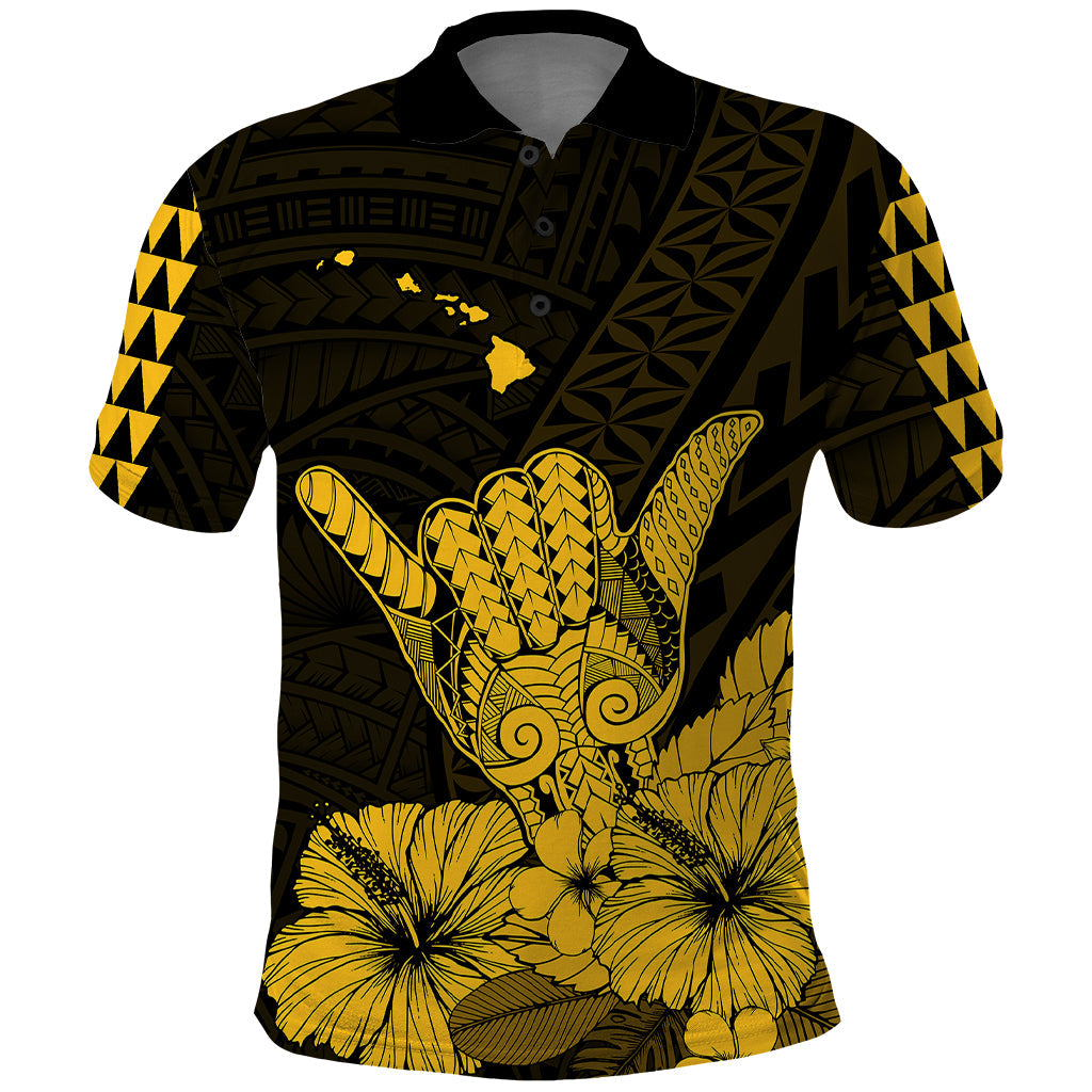 Hawaii Shaka Sign Polo Shirt Gold Version