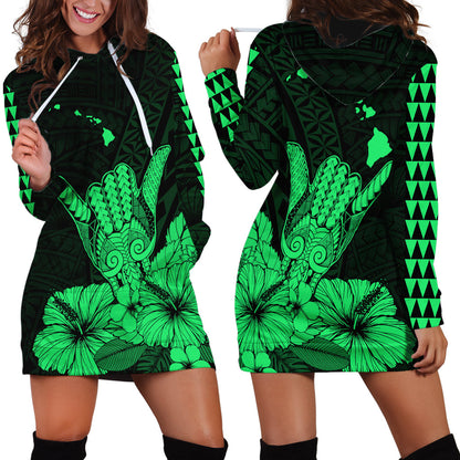 Hawaii Shaka Sign Hoodie Dress Green Version