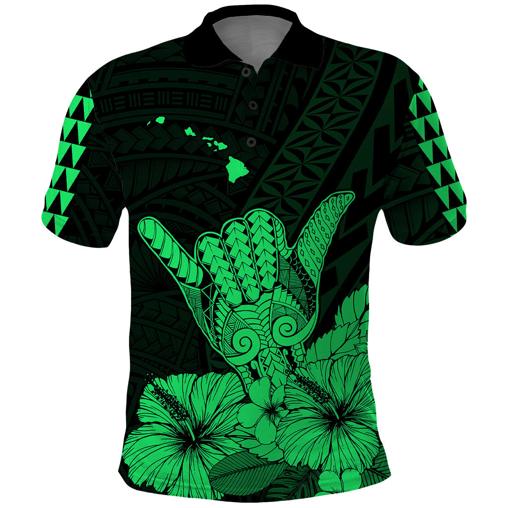Hawaii Shaka Sign Polo Shirt Green Version