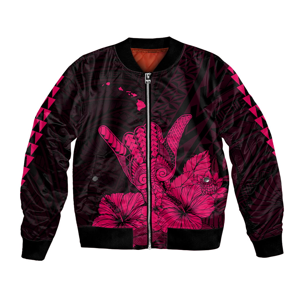 Hawaii Shaka Sign Bomber Jacket Pink Version