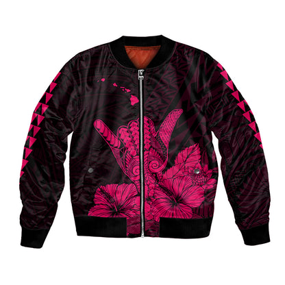 Hawaii Shaka Sign Bomber Jacket Pink Version