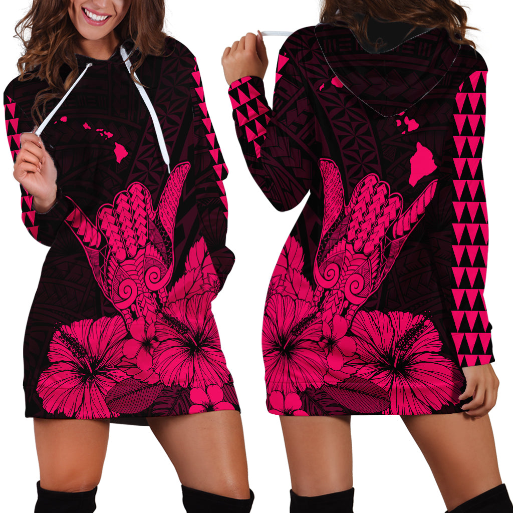 Hawaii Shaka Sign Hoodie Dress Pink Version
