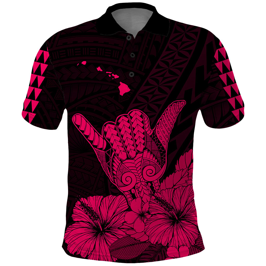 Hawaii Shaka Sign Polo Shirt Pink Version