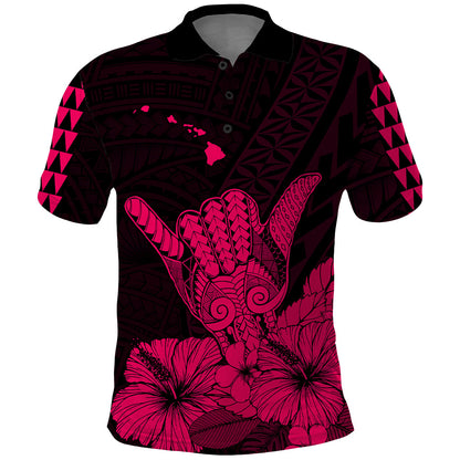 Hawaii Shaka Sign Polo Shirt Pink Version