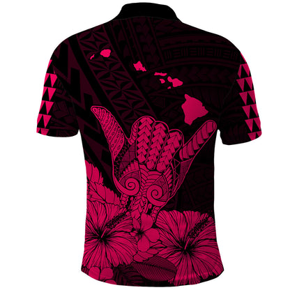 Hawaii Shaka Sign Polo Shirt Pink Version