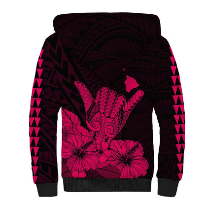 Hawaii Shaka Sign Sherpa Hoodie Pink Version