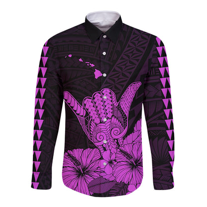 Hawaii Shaka Sign Long Sleeve Button Shirt Purple Version