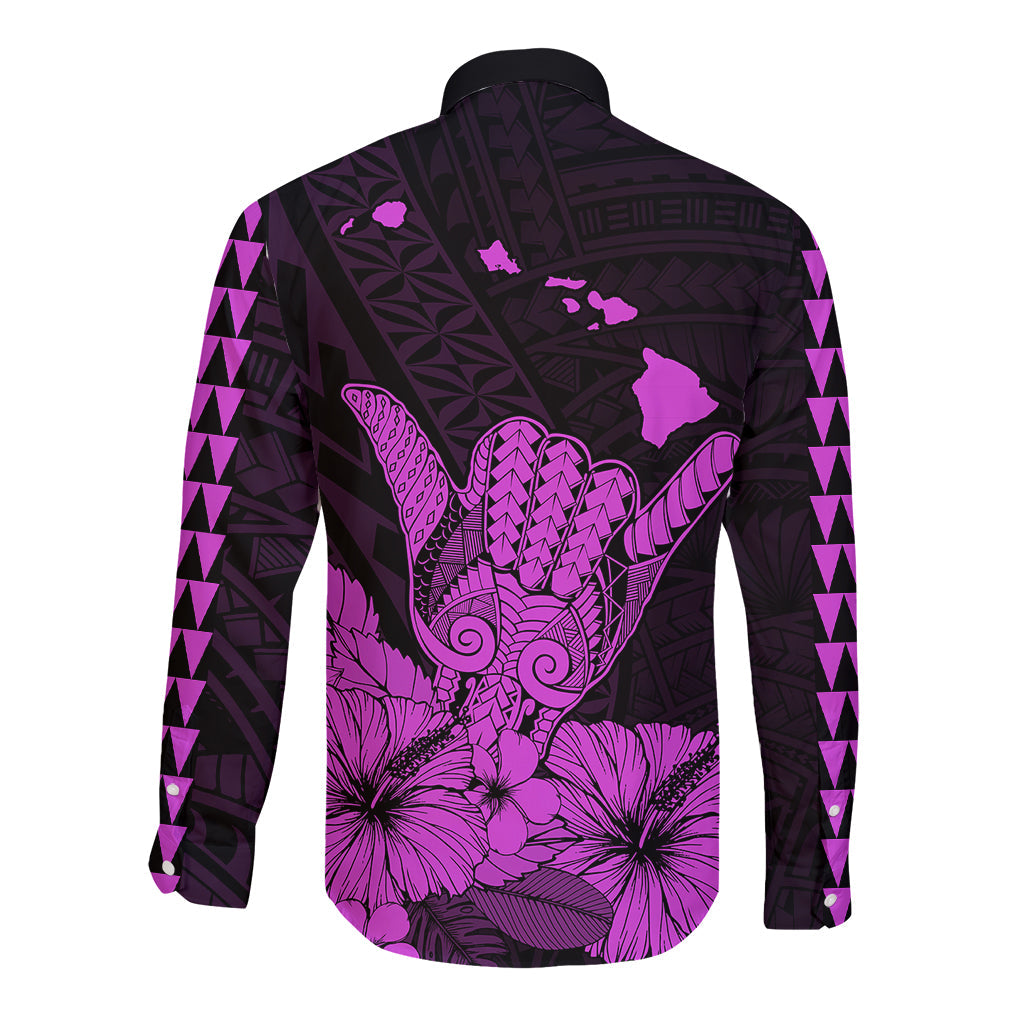 Hawaii Shaka Sign Long Sleeve Button Shirt Purple Version
