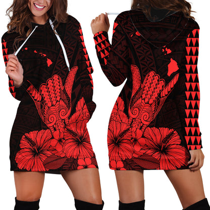 Hawaii Shaka Sign Hoodie Dress Red Version