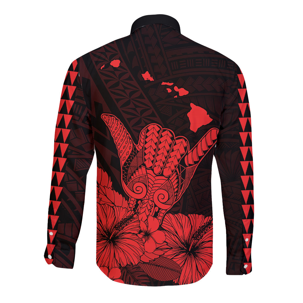 Hawaii Shaka Sign Long Sleeve Button Shirt Red Version