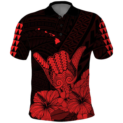 Hawaii Shaka Sign Polo Shirt Red Version
