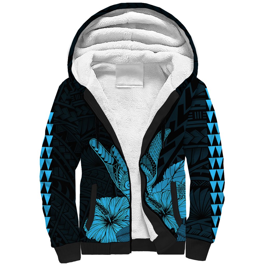 Hawaii Shaka Sign Sherpa Hoodie Blue Version