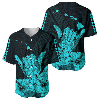 Hawaii Shaka Sign Baseball Jersey Turquoise Version