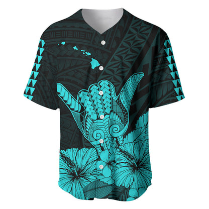 Hawaii Shaka Sign Baseball Jersey Turquoise Version