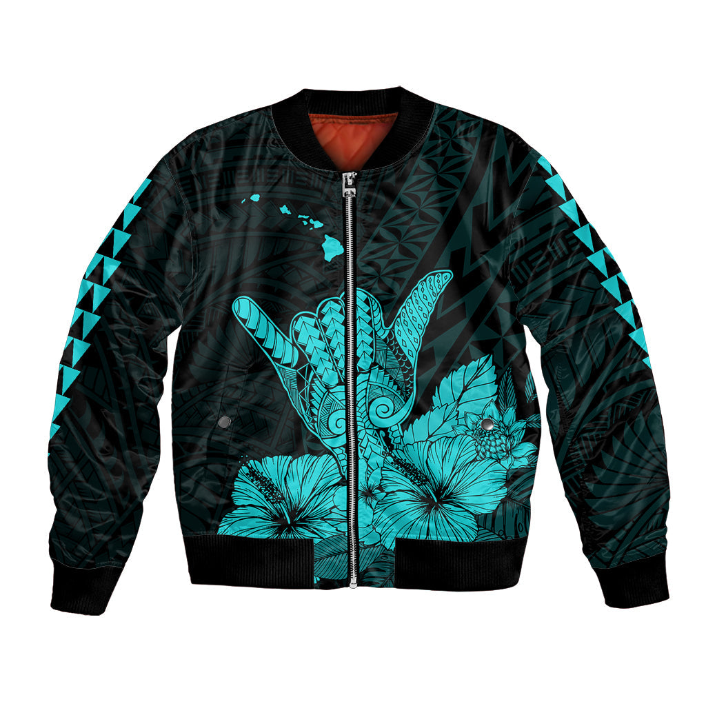 Hawaii Shaka Sign Bomber Jacket Turquoise Version