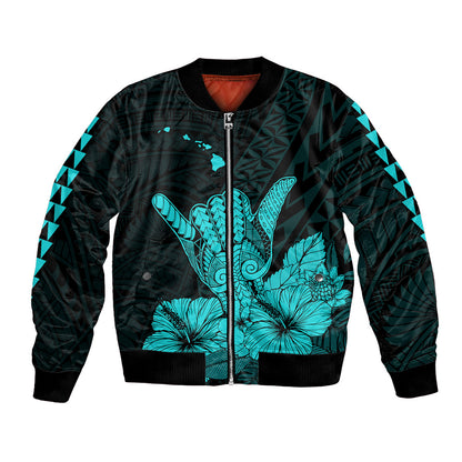 Hawaii Shaka Sign Bomber Jacket Turquoise Version