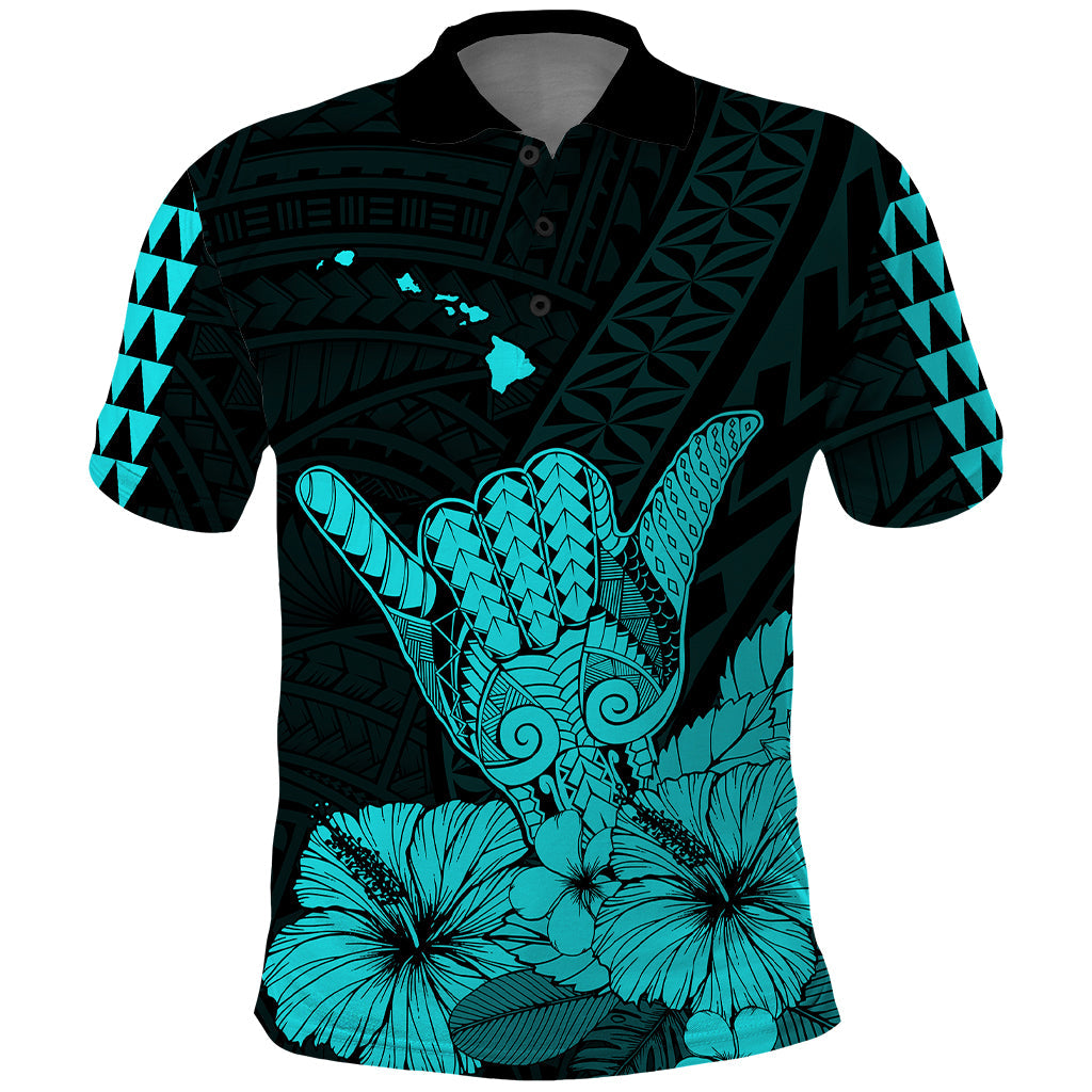 Hawaii Shaka Sign Polo Shirt Turquoise Version