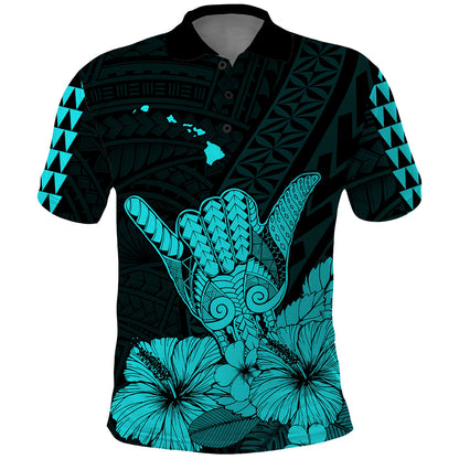 Hawaii Shaka Sign Polo Shirt Turquoise Version