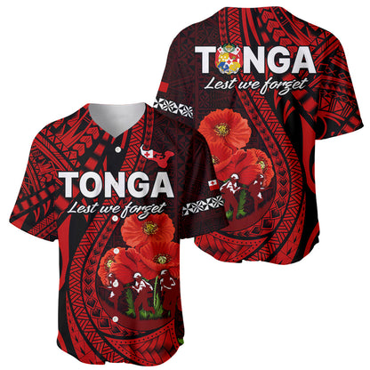 Tonga ANZAC Day Baseball Jersey Lest We Forget Red Version