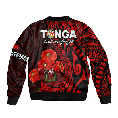 Tonga ANZAC Day Bomber Jacket Lest We Forget Red Version