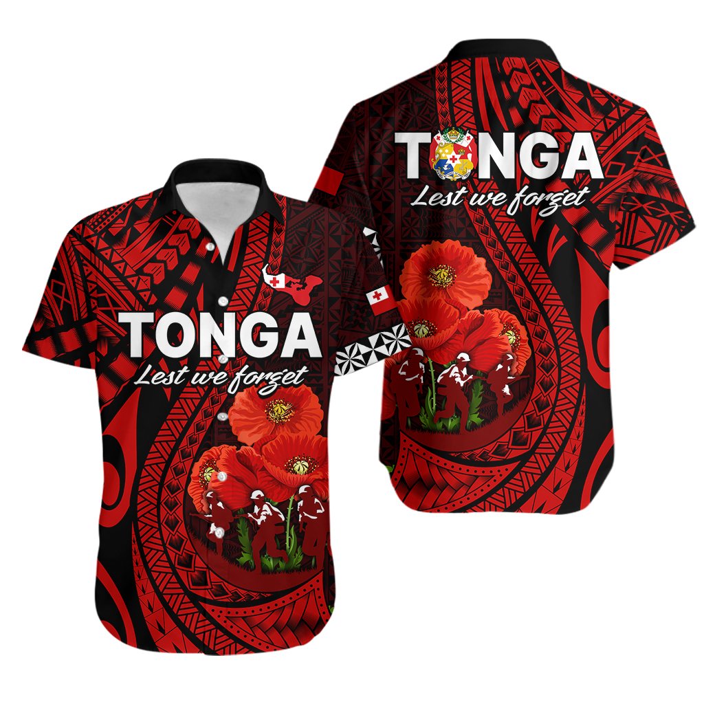 Tonga ANZAC Day Hawaiian Shirt Lest We Forget Red Version