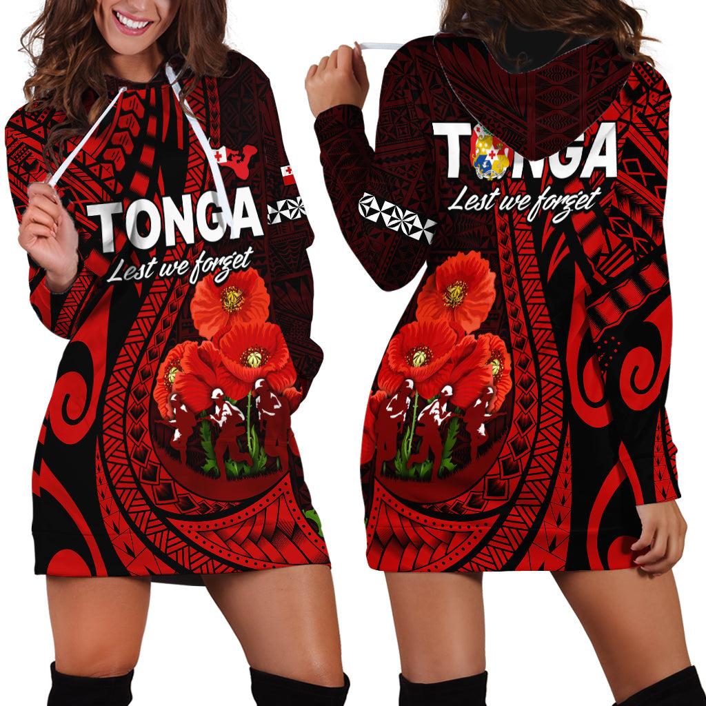 Tonga ANZAC Day Hoodie Dress Lest We Forget Red Version