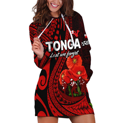 Tonga ANZAC Day Hoodie Dress Lest We Forget Red Version