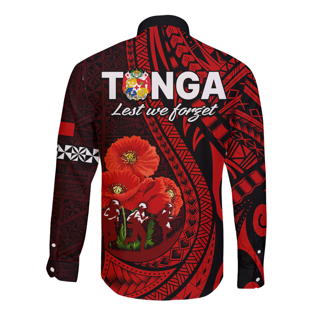 Tonga ANZAC Day Long Sleeve Button Shirt Lest We Forget Red Version